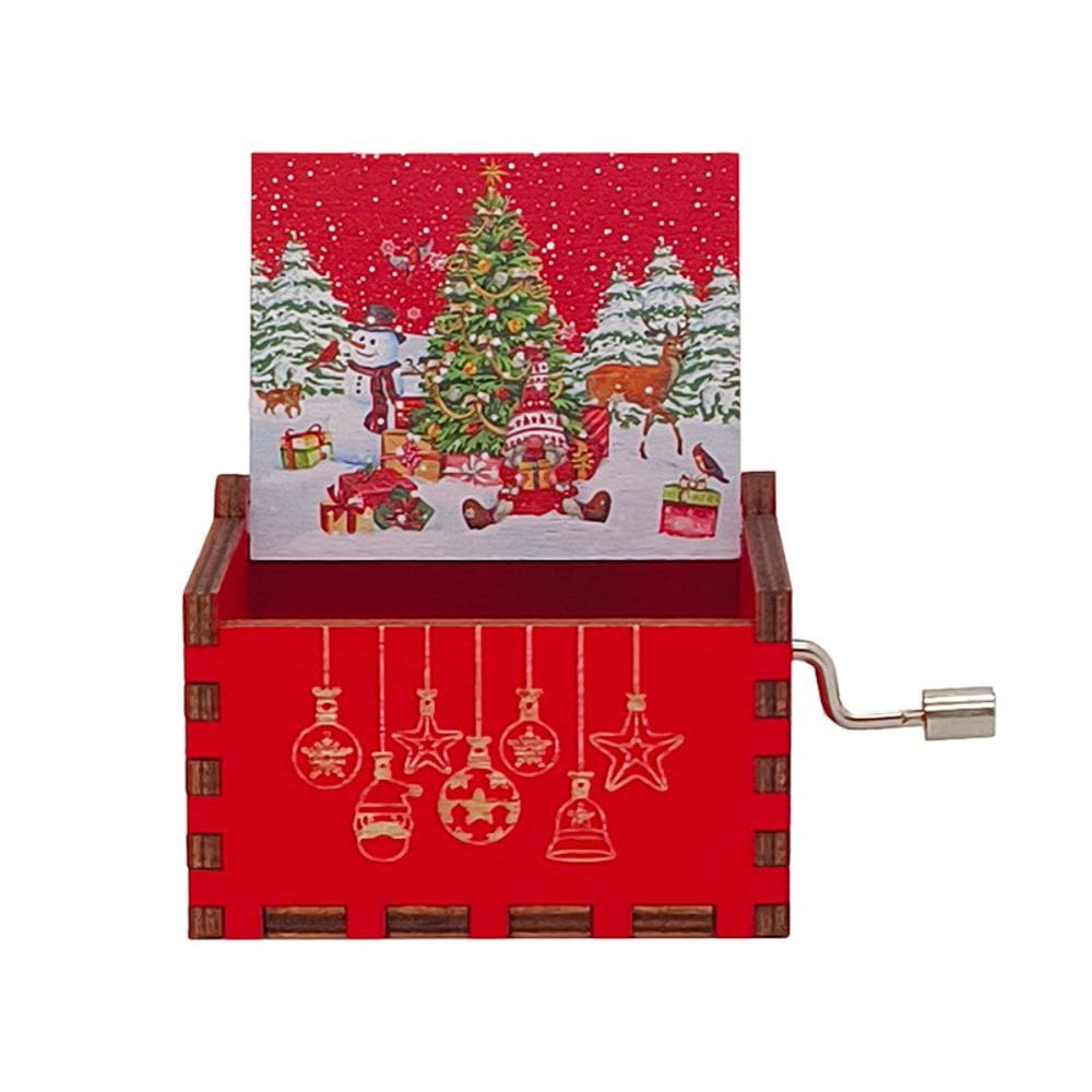 Caixa de música Christmas Snow Scene, manivela de madeira