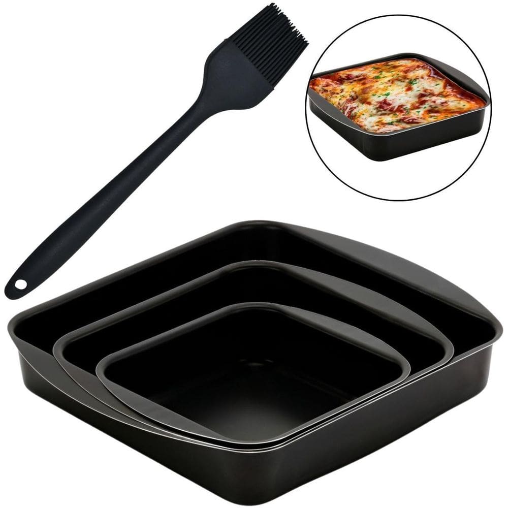 Jogo Assadeira Quadrada 03 Peças Antiaderentes + Pincel