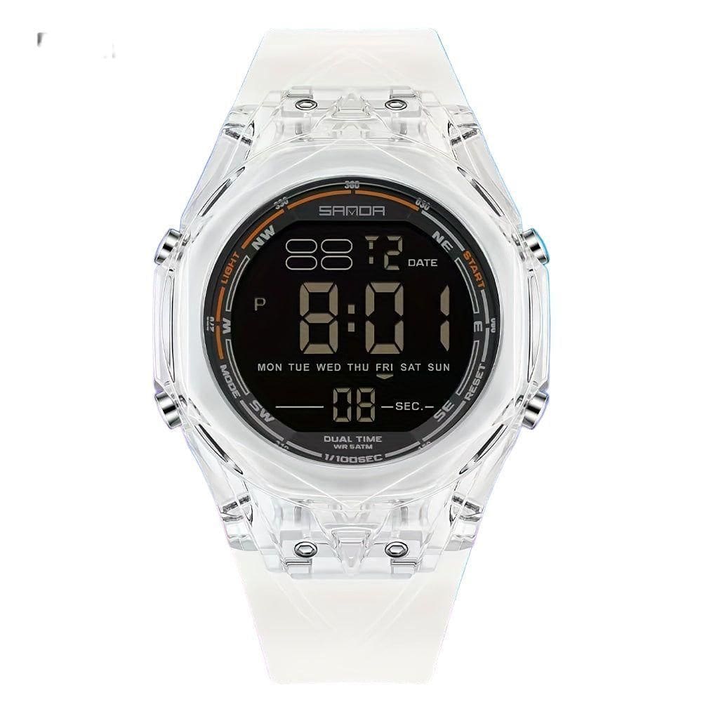 Relógio Masculino De Design De Moda Marca Sanda Digital Branco Preto