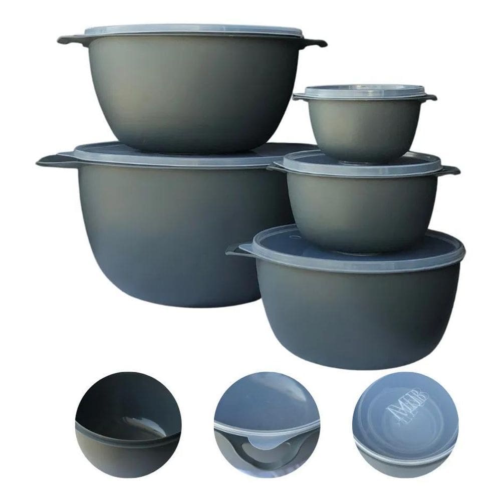 2X Kit 5 Vasilhas Plásticas Caçarola Alimento Tampa Cozinha