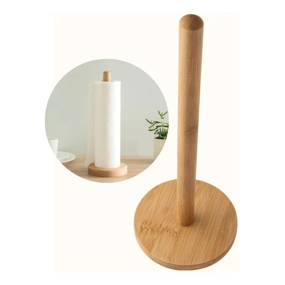 2X Porta Papel Toalha Bambu Cozinha Suporte Vertical Mesa