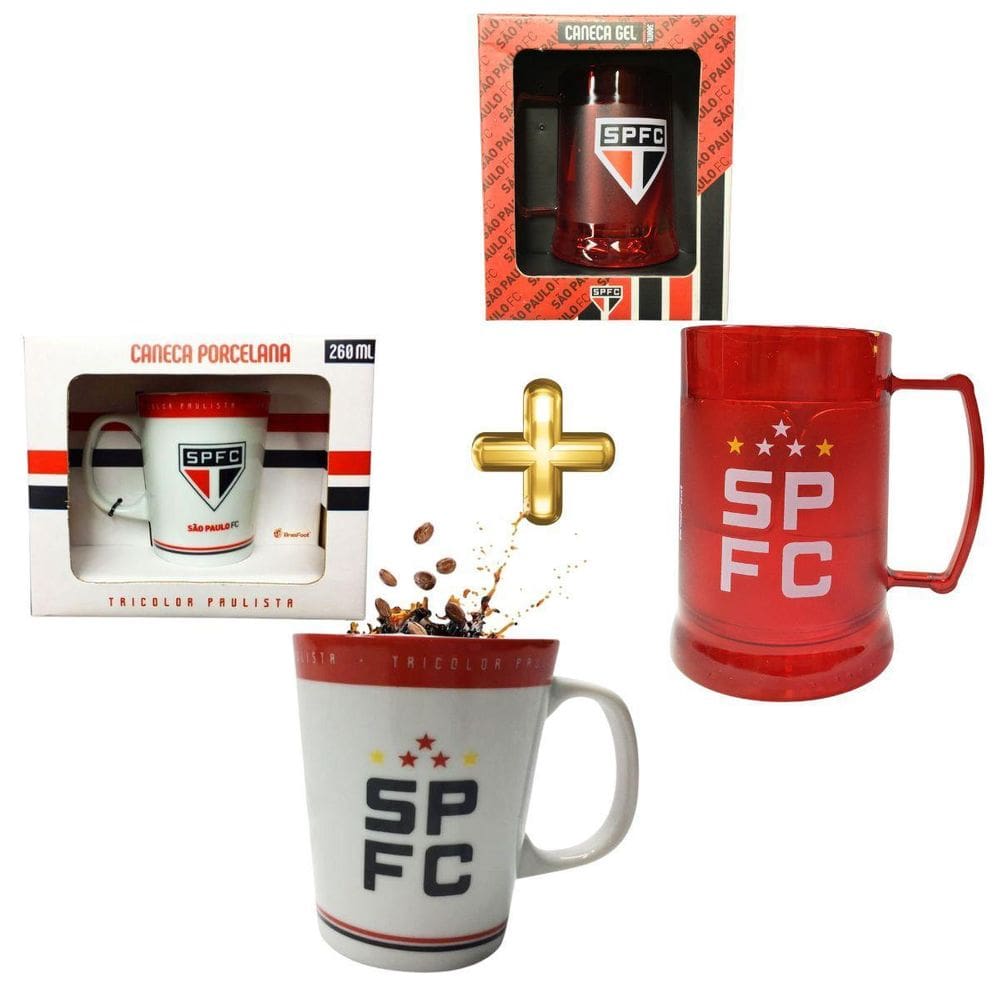 Kit 1 Caneca Branca Porcelana Café + 1 Caneca Copo Gel 300Ml