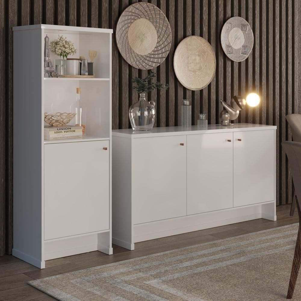 Conjunto Sala De Jantar 2 Peças - Aparador E Estante Verbena - Branco Branco