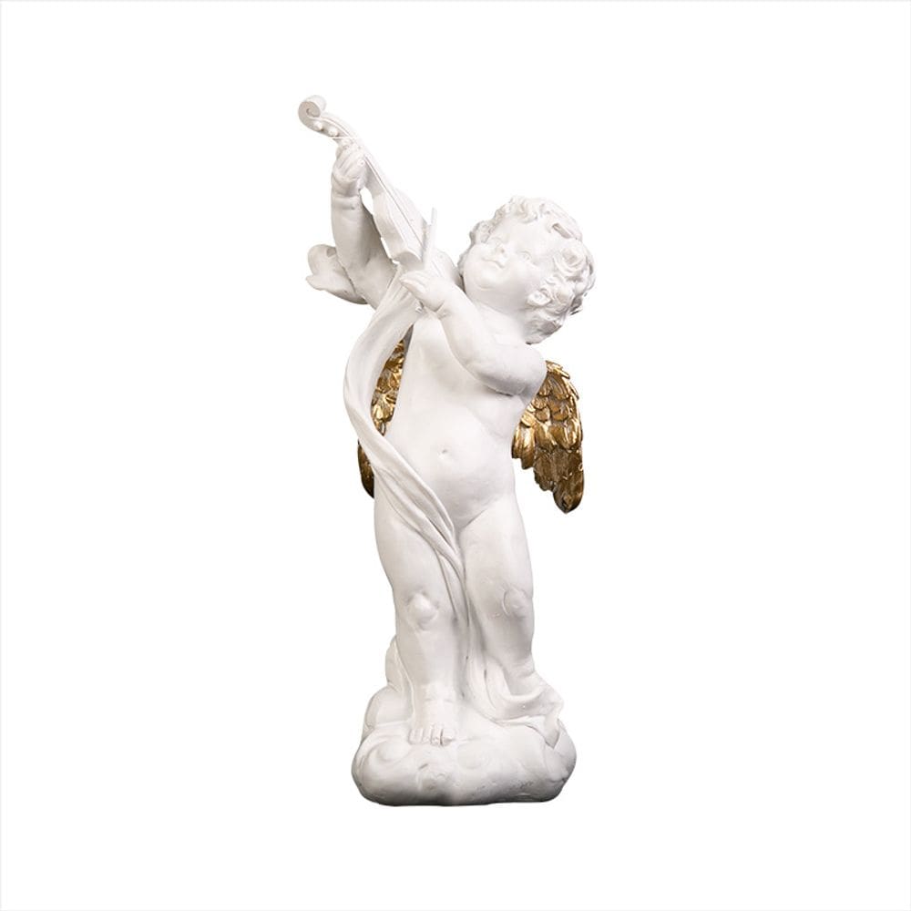 Estatuetas de resina Cupid Angel tocando violino 27cm - Branco