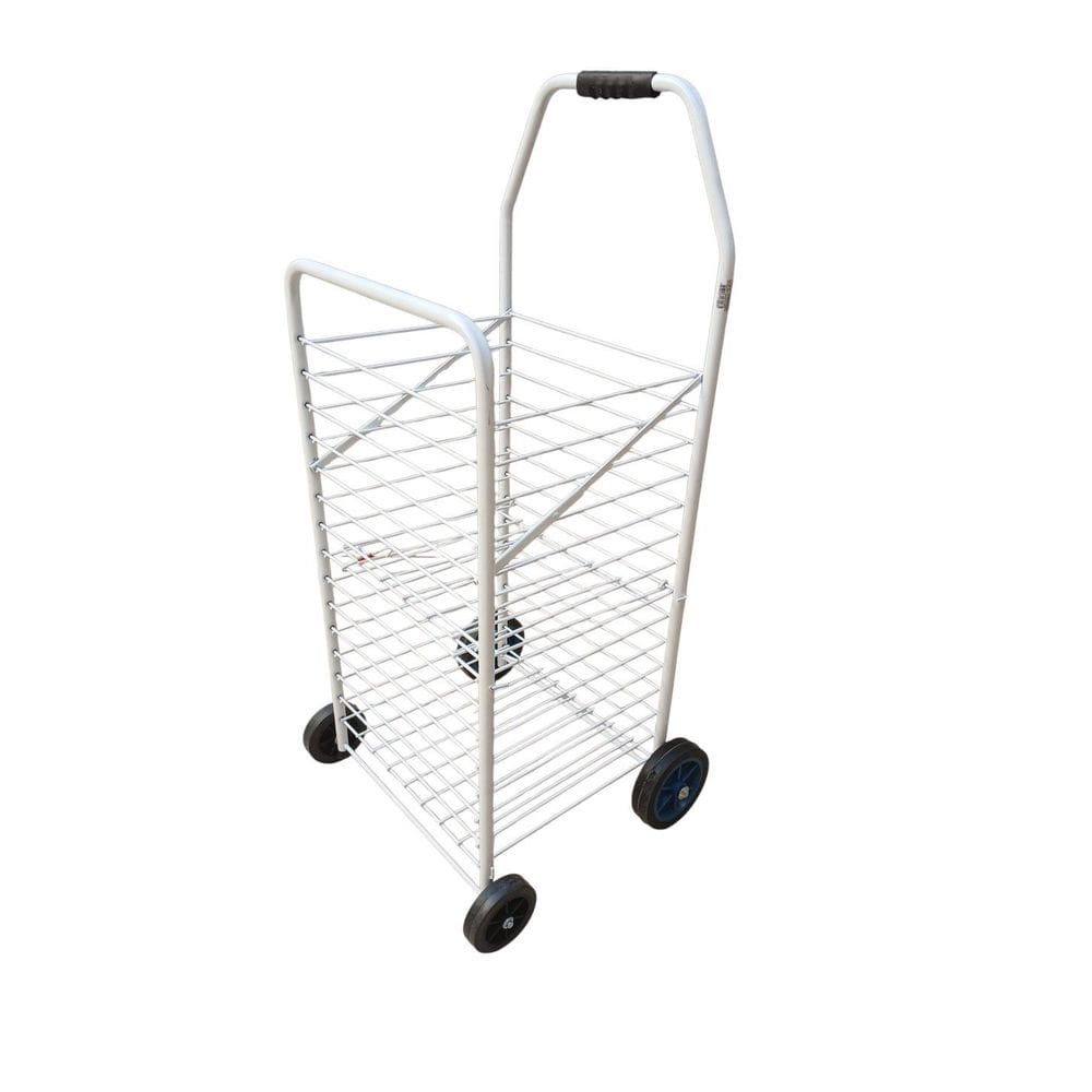 Carrinho De Feira Branco 4 Rodas De Borracha Dobrável