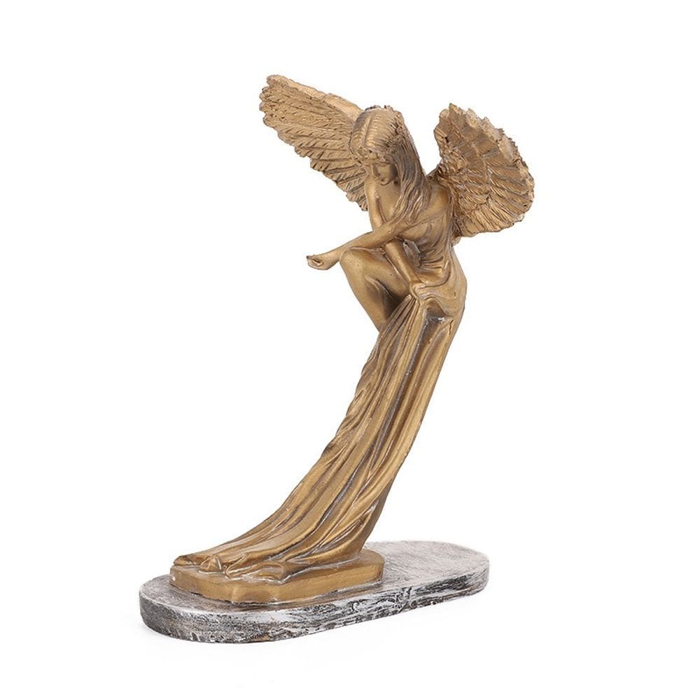 Estatuetas de resina, estátuas de anjo dourado, asa ajoelhada de 18 cm