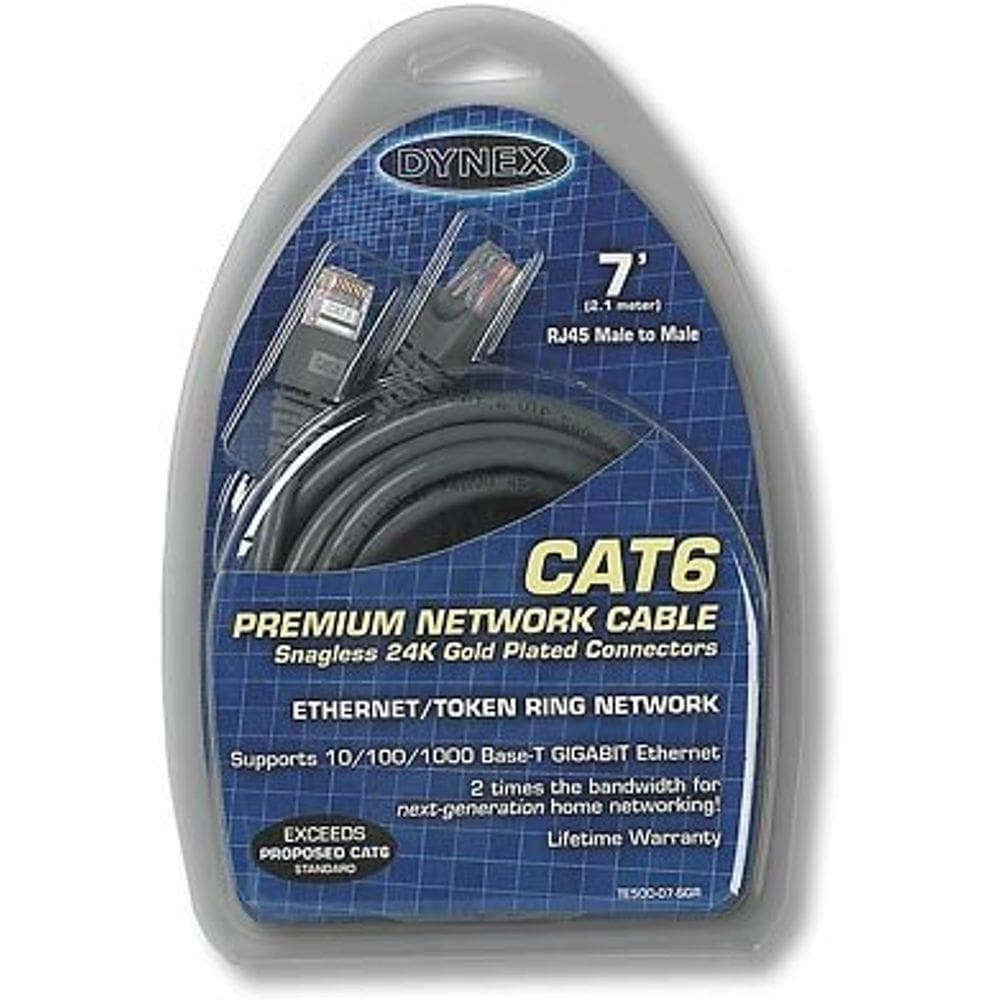 Cabo de rede Dynex Cat 6 com taxa de transmissão de 7 pés e 500 MHz
