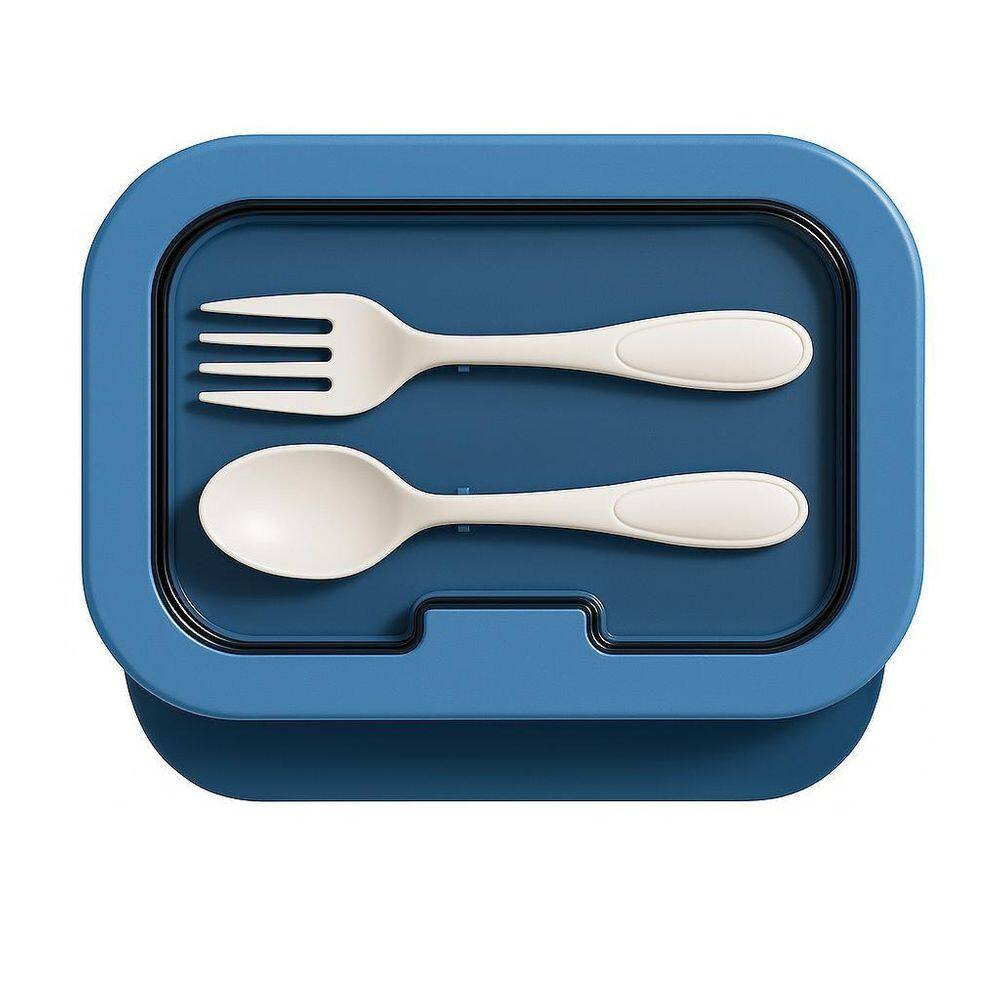 Kit Marmita Com Divisórias E Talheres Azul
