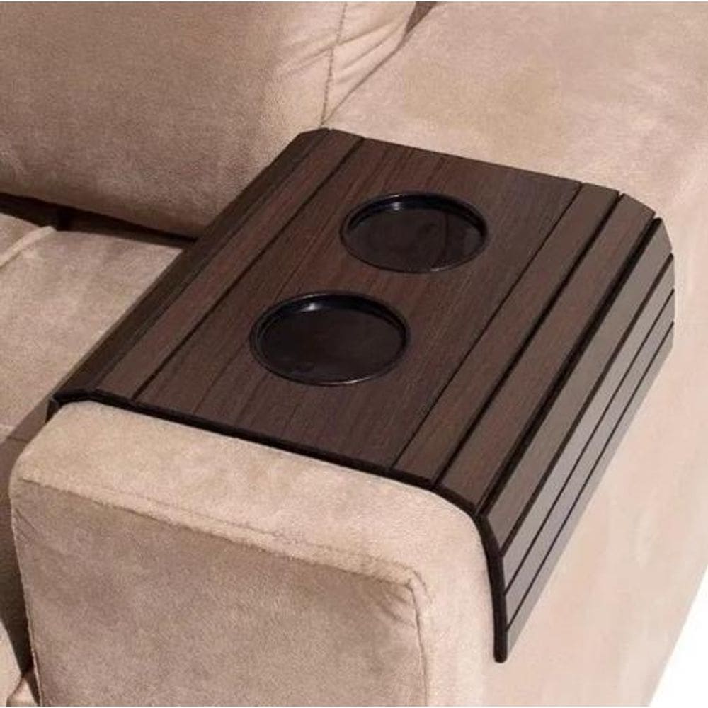 Bandeja Esteira Braço De Sofá Cor Tabaco Com Porta Copos