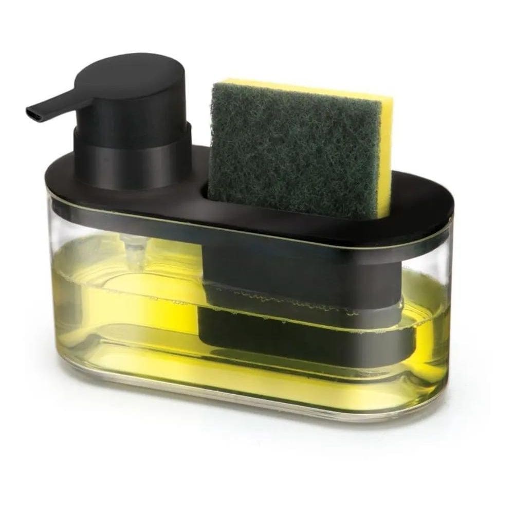 2X Dispenser Porta Detergente Bucha Preto Transparente Plást