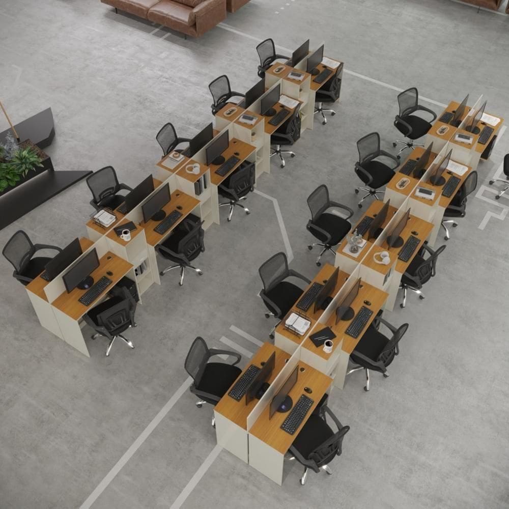 Estação De Trabalho 20 Lugares Tech Office 20 Mesas 16 Armár - Off White E Cedro Off White E Cedro