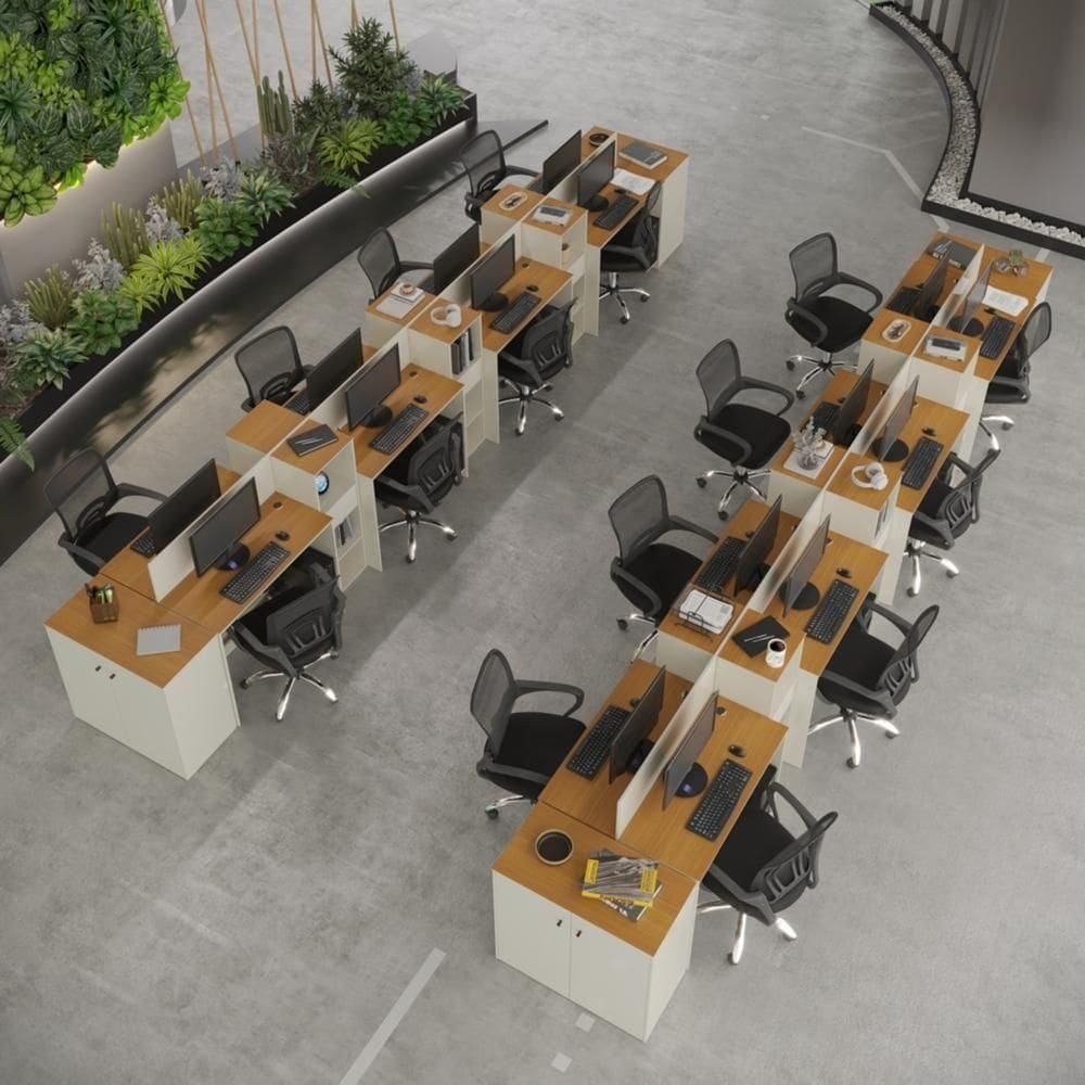 Estação De Trabalho 16 Lugares Office Tech 16 Mesas 12 Armár - Off White E Cedro Off White E Cedro