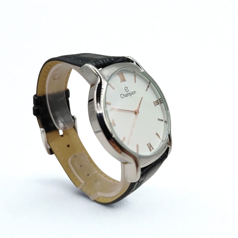 Relógio masculino prata pulseira de couro CN20006Z Champion