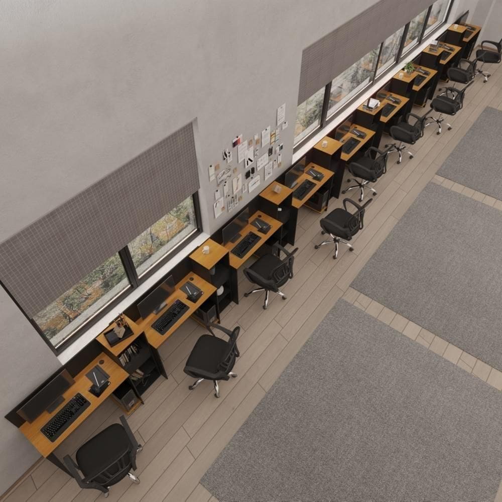 Conjunto De Escritório Tech 8 Livreiro E 9 Mesas 90cm - Vian - Preto E Cedro Preto E Cedro