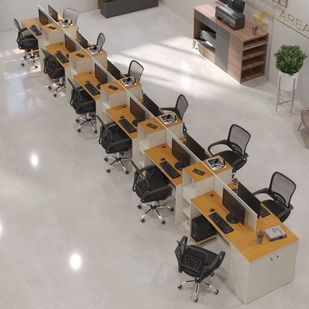 Estação De Trabalho 12 Lugares Office Tech 12 Mesas 10 Armár - Off White E Cedro Off White E Cedro