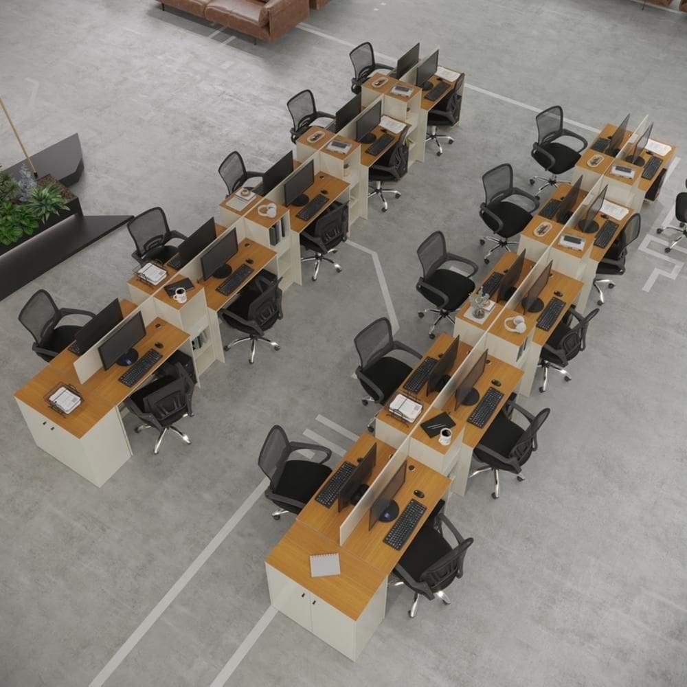 Estação De Trabalho 20 Lugares Office Tech 20 Mesas 16 Armár - Off White E Cedro Off White E Cedro