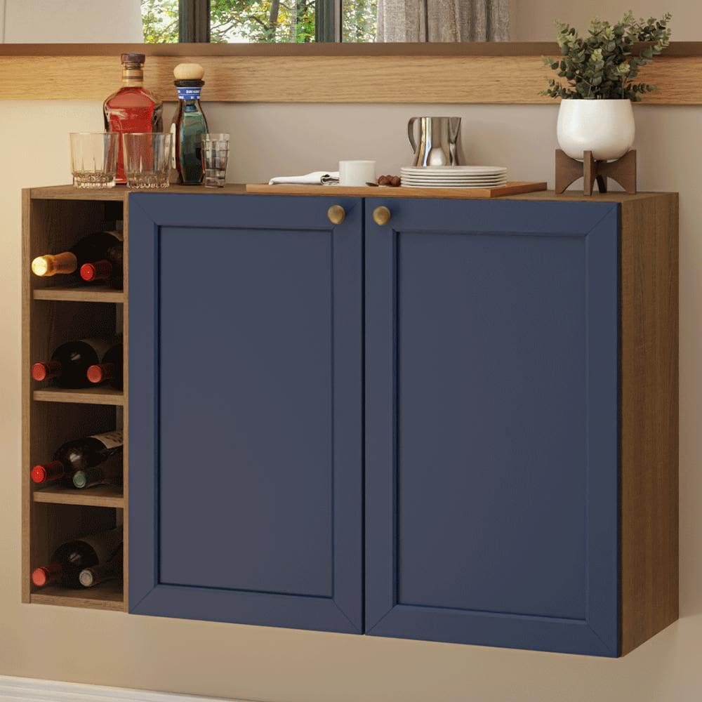 Buffet Aparador com Adega 100cm 2 Portas Rustic/Azul Vik Madesa 16