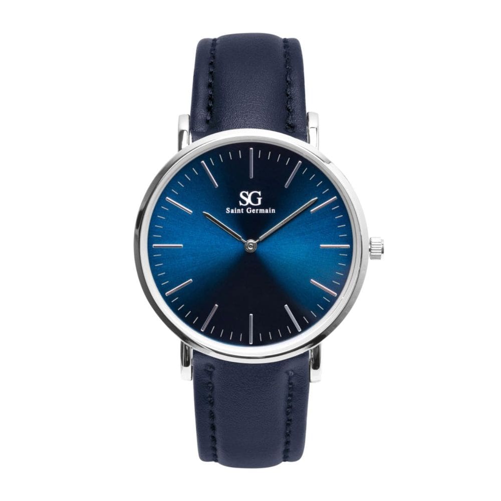Relógio minimalista Azul Pulseira de Couro Riverdale Blue Silver 40mm Saint Germain