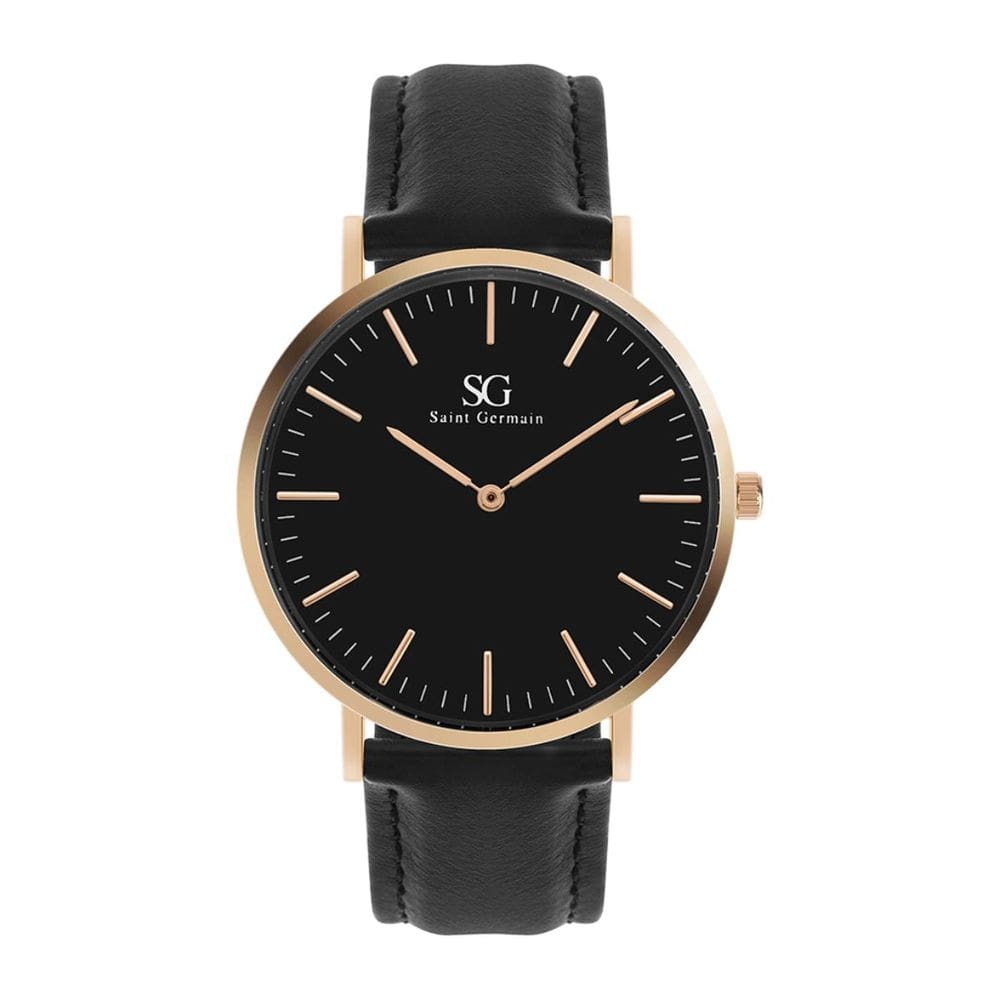 Relógio masculino preto com rose pulseira de Couro preta Gold Murray Black Saint Germain