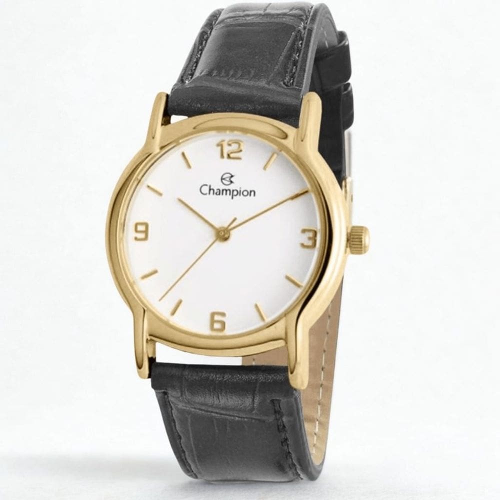 Relogio feminino dourado pulseira de couro 32mm Champion CN24575B