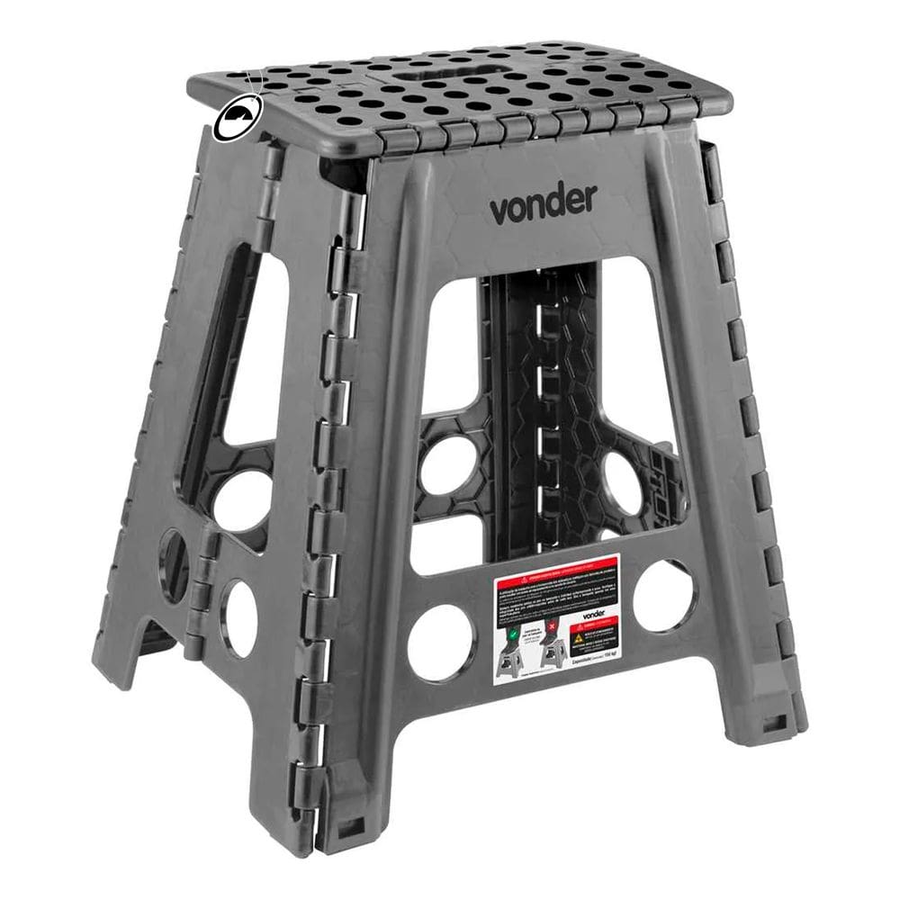 Banqueta Plástica Multiuso Dobrável 45cm Capacidade 150kg Vonder Cinza