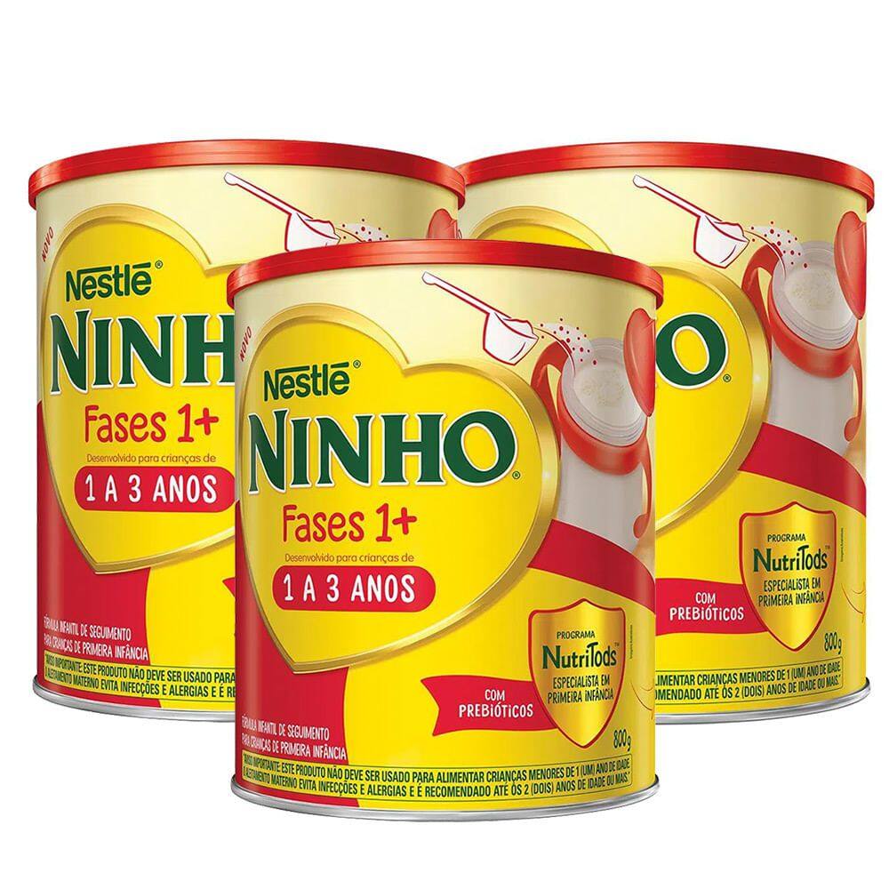 Kit 3 Ninho Fases 1+ Fórmula Infantil Primeira Infância de 1 a 3 anos 800g