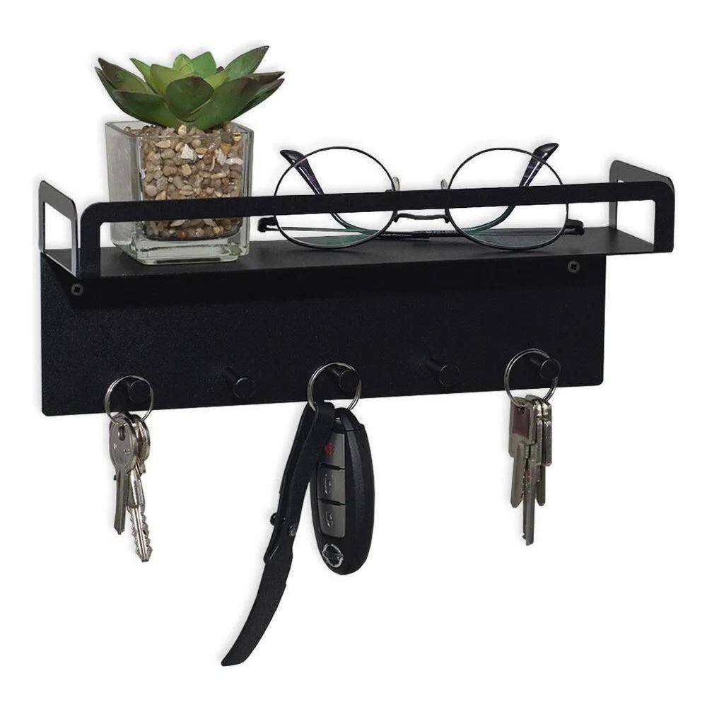 2X Suporte Porta Chaves Com Prateleira Para Decoração Aço Pr