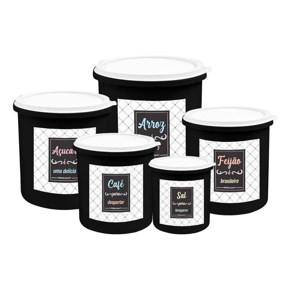 Kit 5 Potes De Mantimentos Plástico Decorado Cor Conjunto Ki