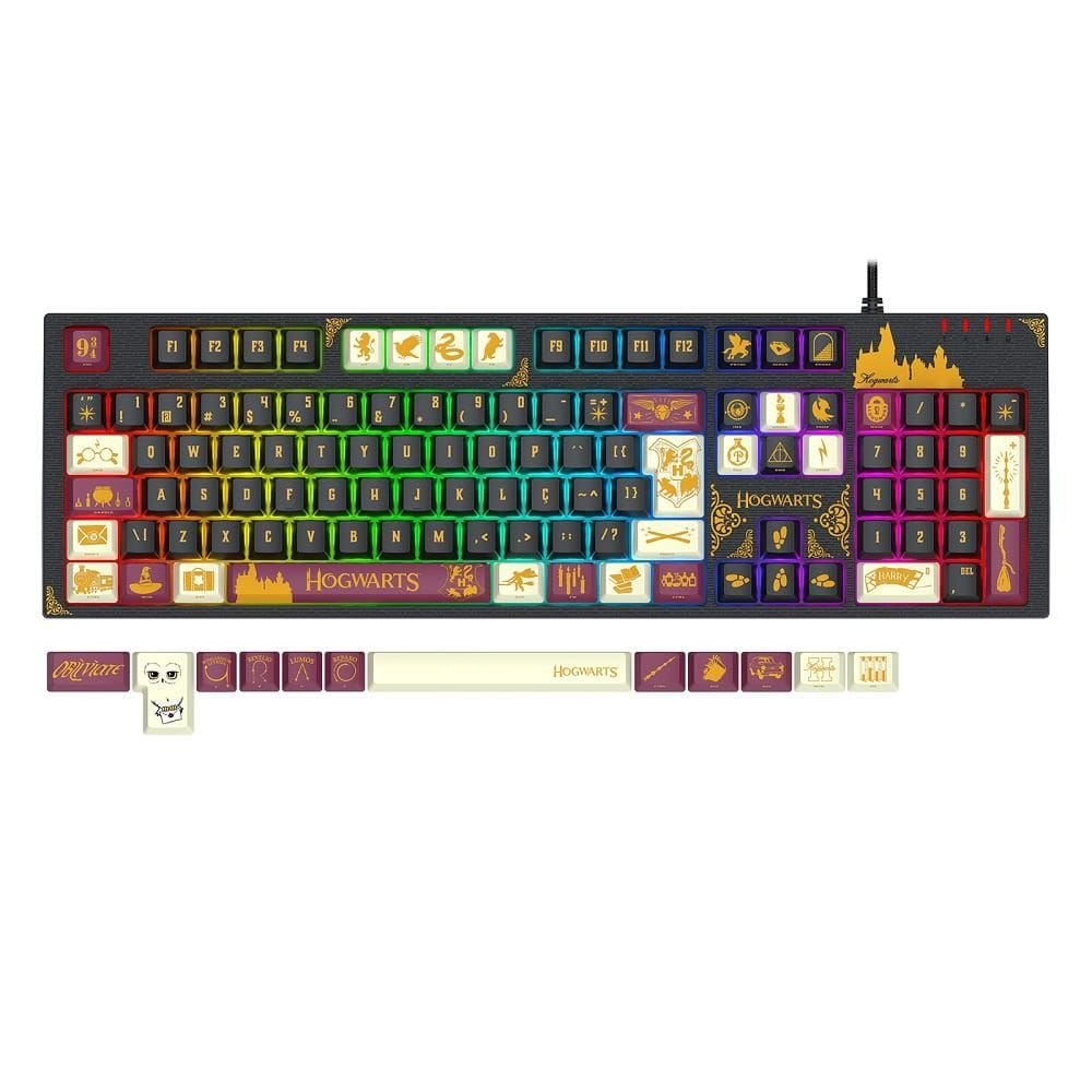 Teclado Gamer Mecânico Harry Potter Amsa Hogwart’s Special Edition RGB, Preto, ABNT2, Switch Marrom, HP-592 RGB, REDRAGON