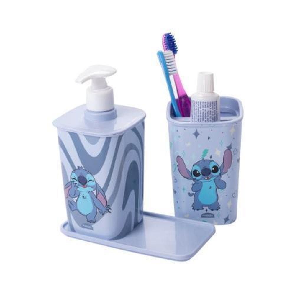 Kit Banheiro 3 Peças De Plástico Decorado - Stitch