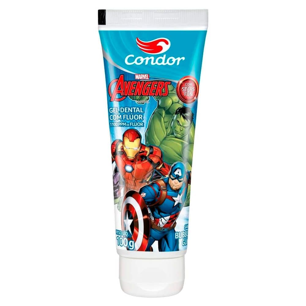 Gel Dental Infantil Condor com Flúor Bubble Gum Avengers 100g