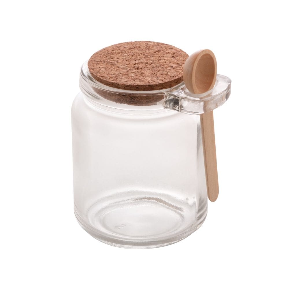 Pote de Vidro 240ml P/Temperos e Condimentos C/Tampa de Cortiça e Colher de Bambu Lyor