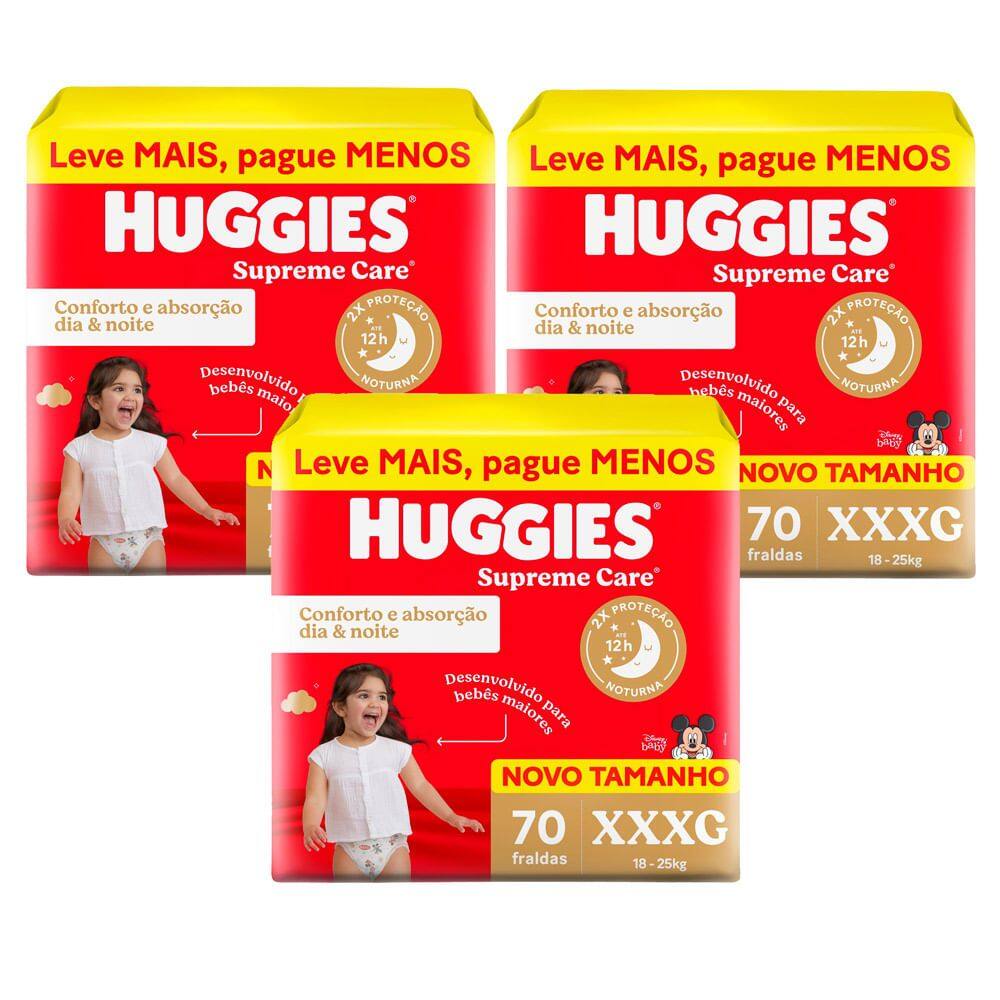 Kit 3 Fralda Huggies Supreme Care Tamanho XXXG 70 Unidades Descartáveis