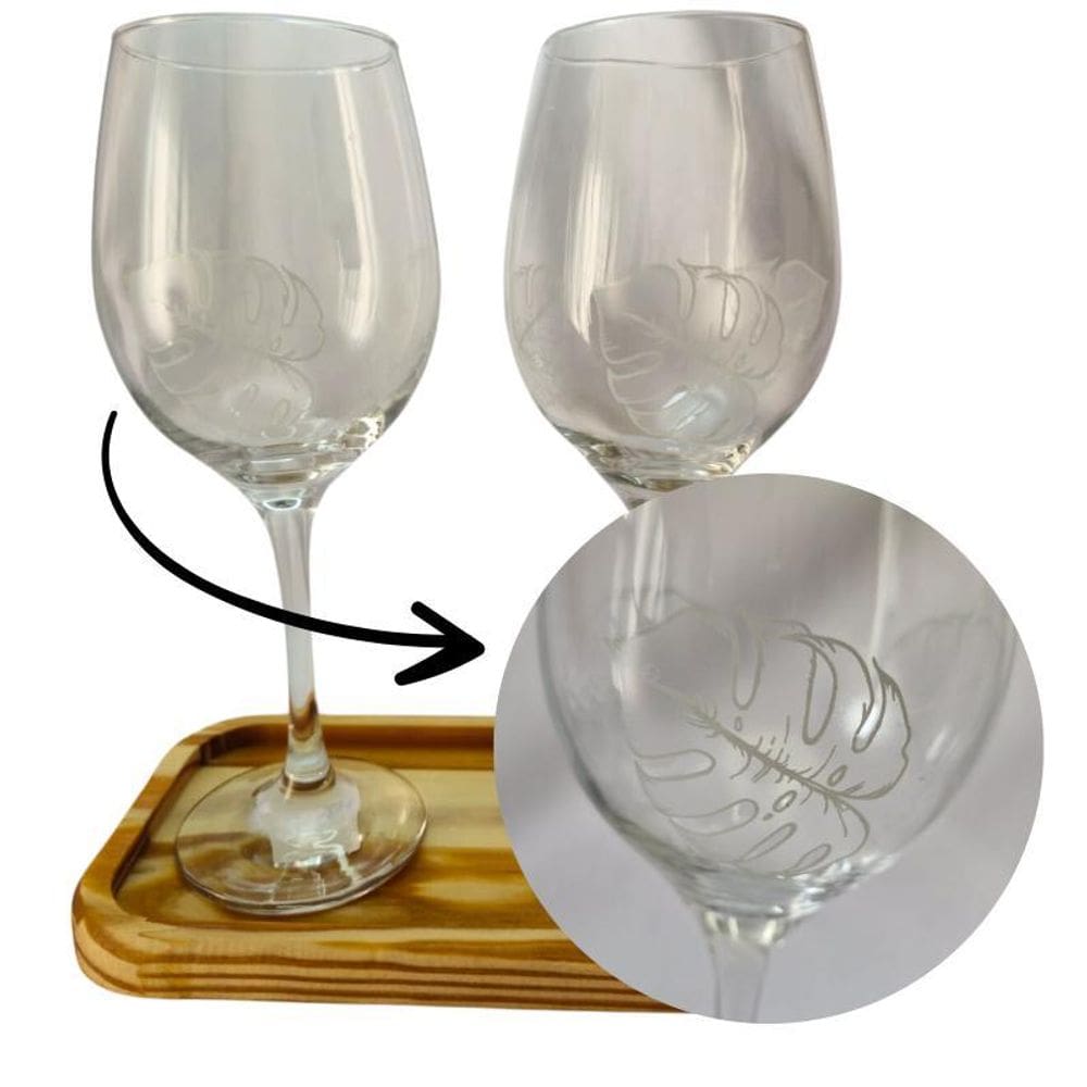 Kit 2 Taças Bandeja Folha Costela Adão Personalizado Vinho