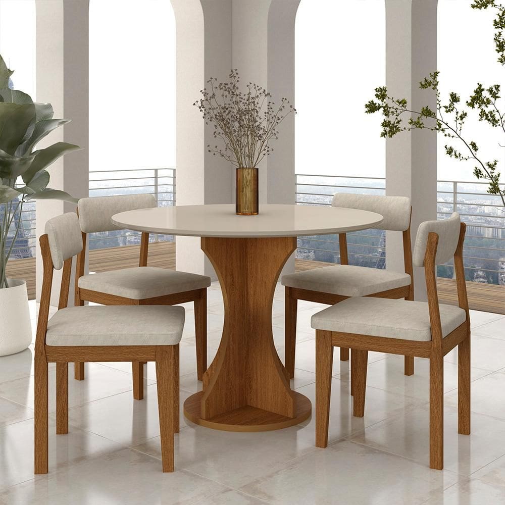 Mesa Redonda Cosença Com 4 Cadeiras Estofadas Fre/off/s.bege - M.a