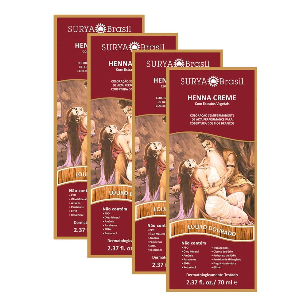 Kit 4 Henna Creme Surya Brasil Louro Dourado Kit