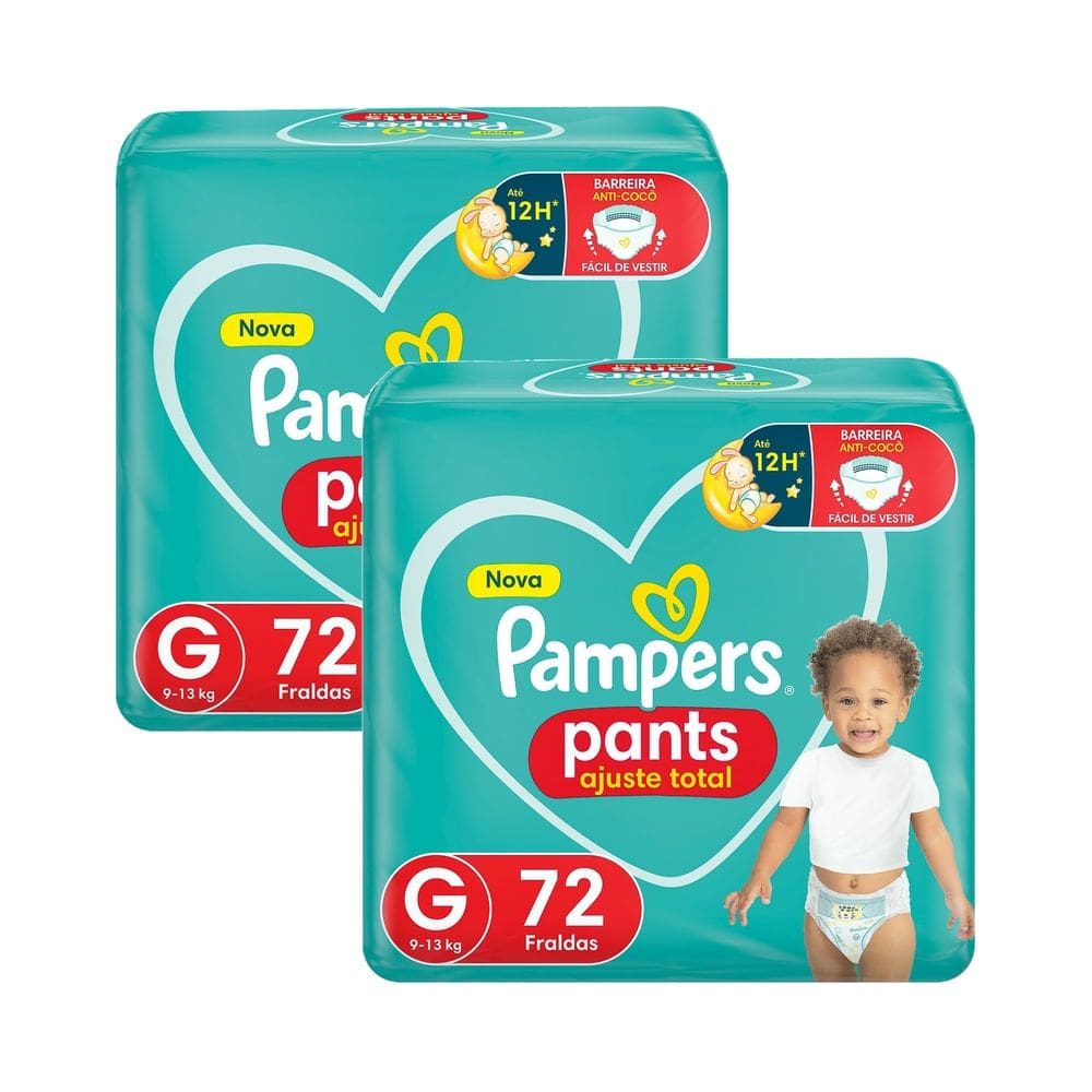 Kit 2 Fralda Pampers Pants Ajuste Total Tamanho G com 72 Unidades