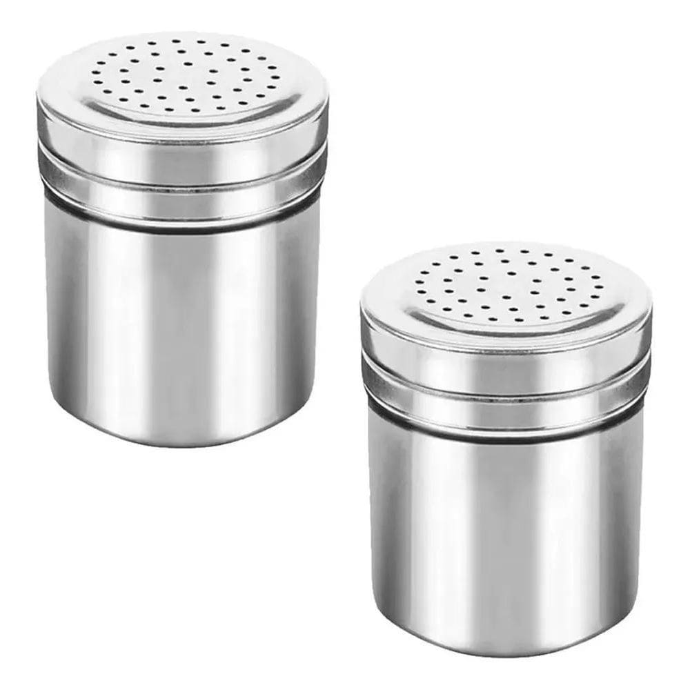 10X Kit 2 Polvilhador Porta Temperos Aço Inox Com Tampa Hamb
