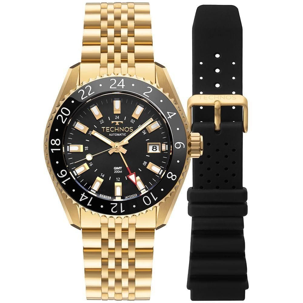 Relógio Technos Masculino Automatico Gmt Dourado - Nh34ab-t1p Relógio Technos Masculino Automatico Dourado - Nh34ab-t1p