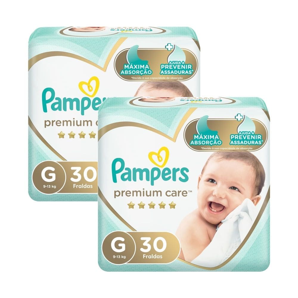 Kit 2 Fralda Pampers Premium Care Tamanho G Pacote Mega 30 Fraldas Descartáveis