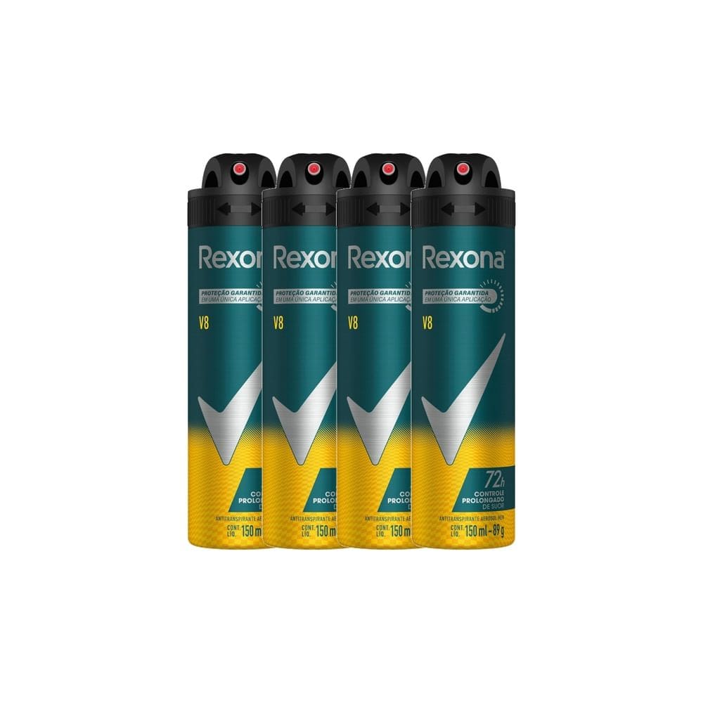 Kit 4 Desodorante Antitranspirante Aerosol Masculino Rexona V8 72 horas 150ml