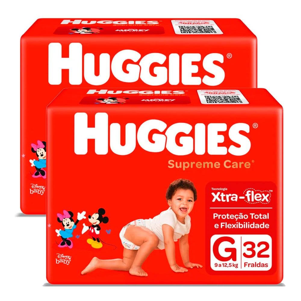 Kit 2 Fralda Huggies Supreme Care Tamanho G Mega 32 Unidades Descartáveis