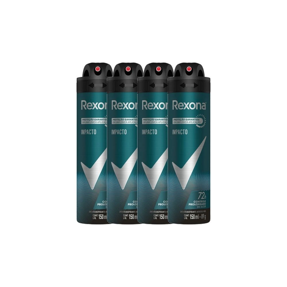 Kit 4 Desodorante Antitranspirante Aerosol Masculino Rexona Impacto 72 horas 150ml