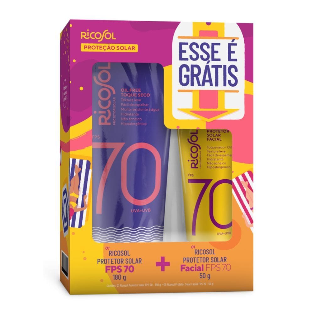 Protetor Solar Ricosol FPS 70 com 180g + Protetor Facial FPS 70 com 50g