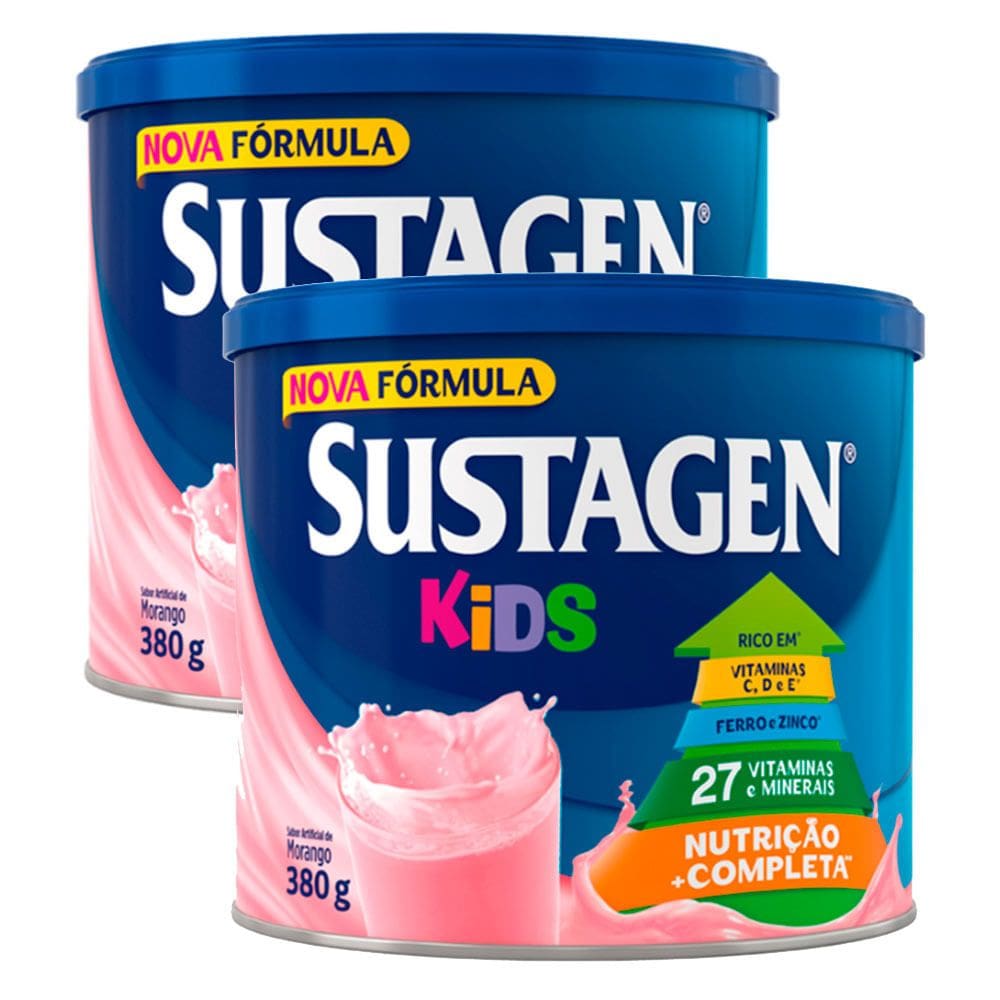 Kit 2 Complemento Alimentar Sustagen Kids Morango Lata 350g