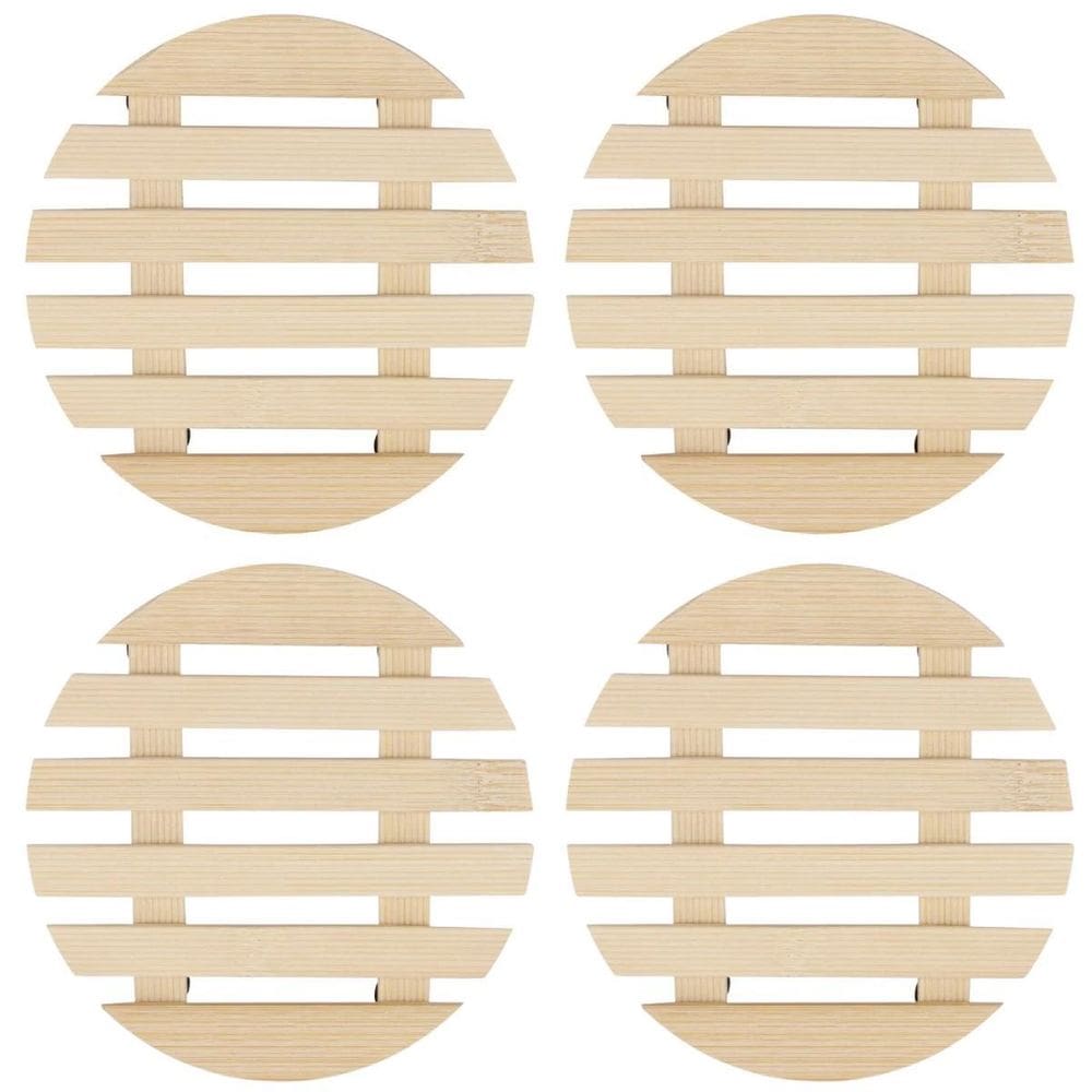 Descanso De Panela Redondo Madeira Ripado 14,5Cm Kit 04 Un
