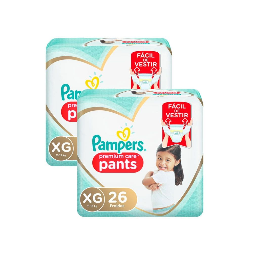 Kit 2 Fralda Infantil Pampers Premium Care Pants Tamanho XG com 26 Unidades Cada