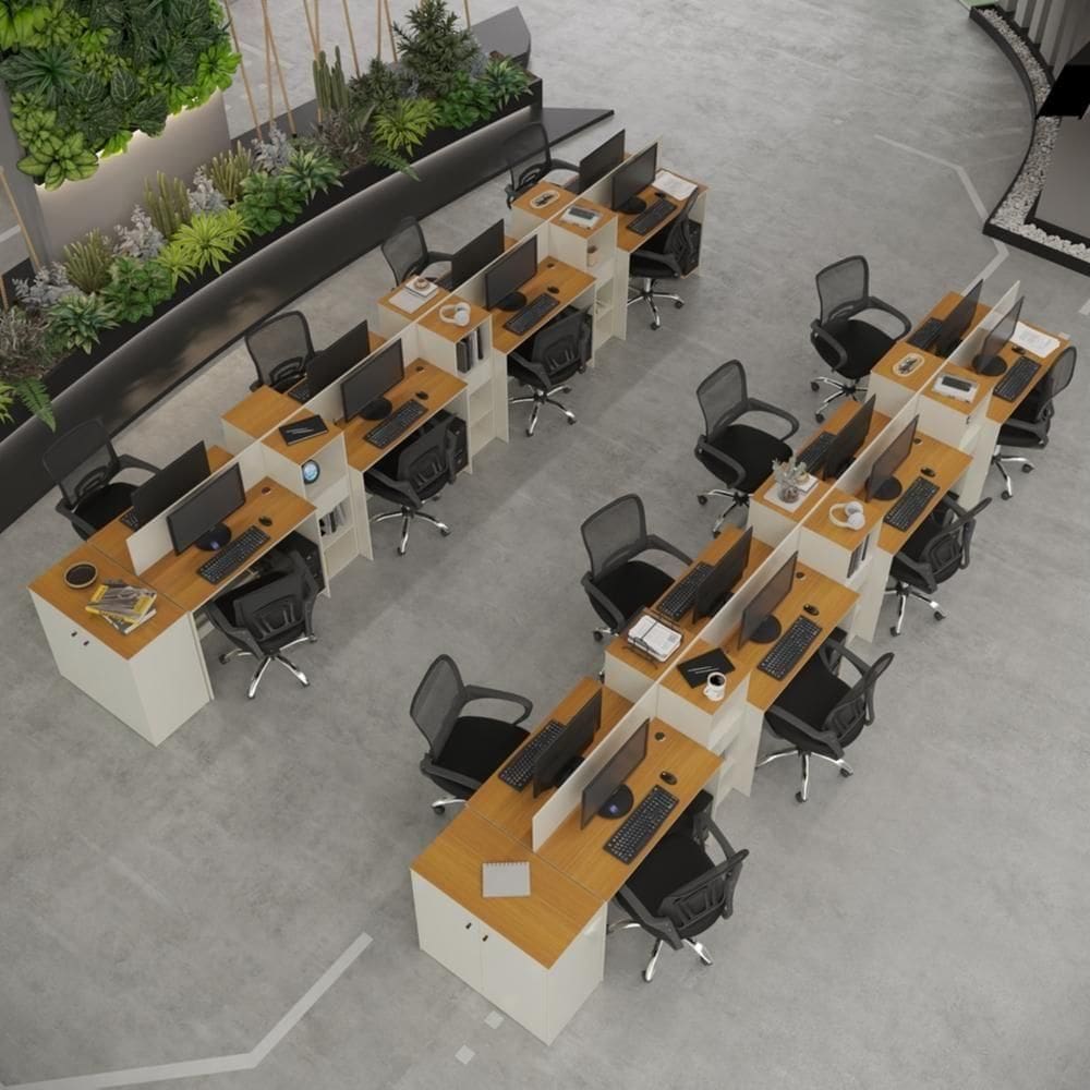 Estação De Trabalho 16 Lugares Office Tech 16 Mesas 12 Armár - Off White E Cedro Off White E Cedro