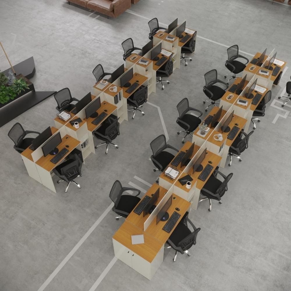 Estação De Trabalho 20 Lugares Office Tech 20 Mesas 16 Armár - Off White E Cedro Off White E Cedro