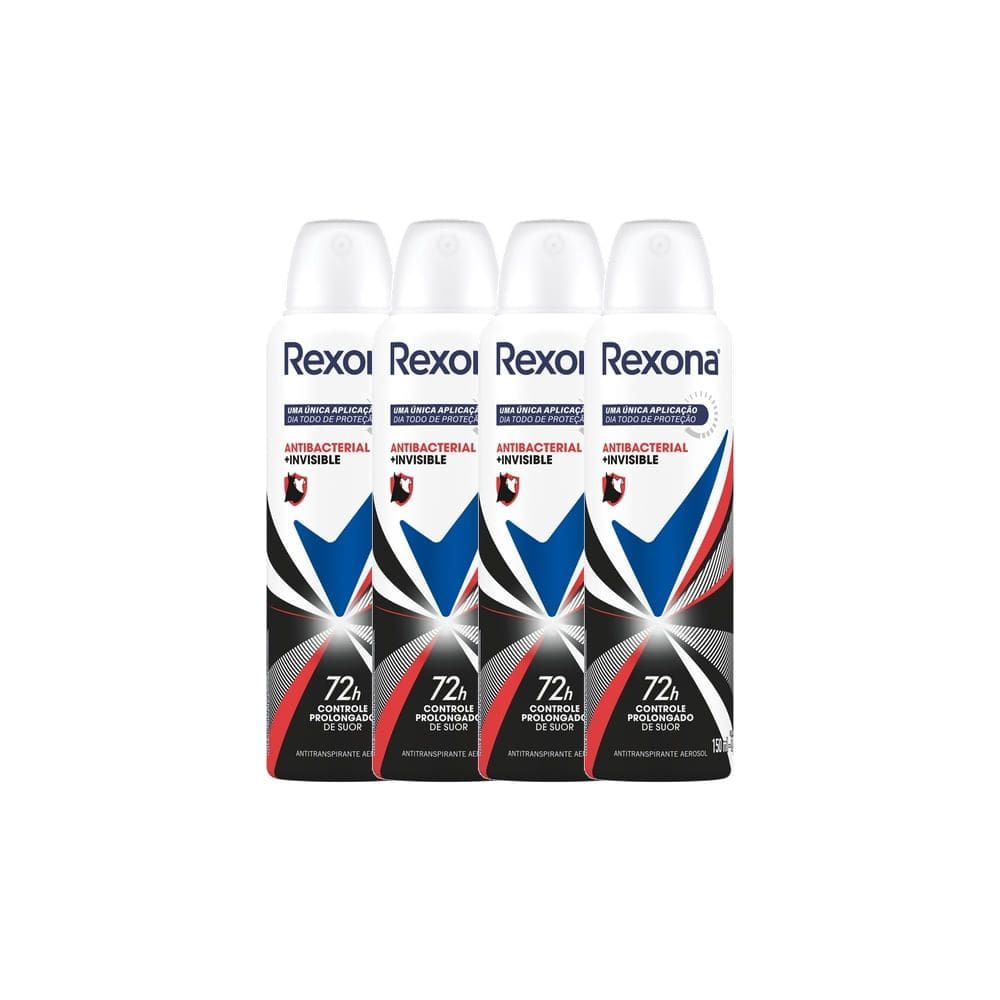 Kit 4 Desodorante Antitranspirante Rexona Antibacterial + Invisible Aerosol 150ml